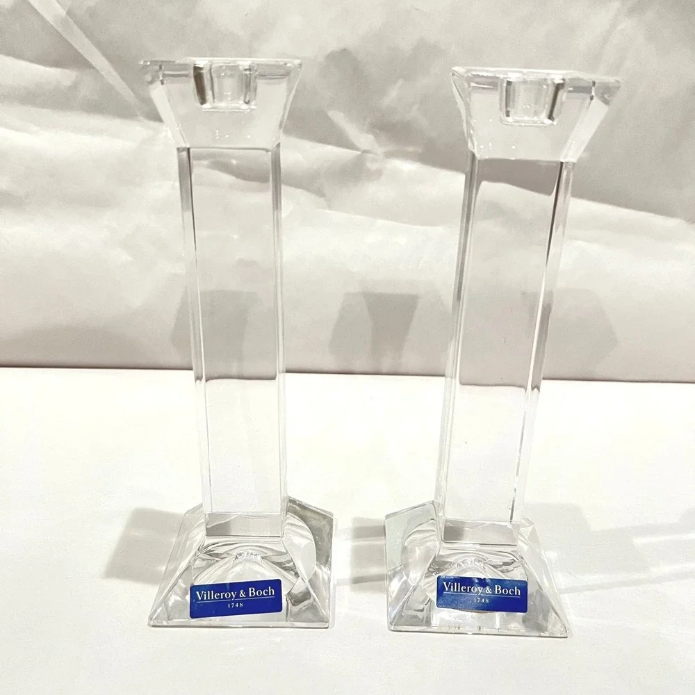 Villeroy & Boch Sienna Crystal Candlesticks‎ Pair Signed NOS Austria Modern 8